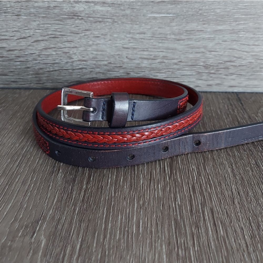 Tommy Hilfiger Blue Red Braided Skinny Belt Large